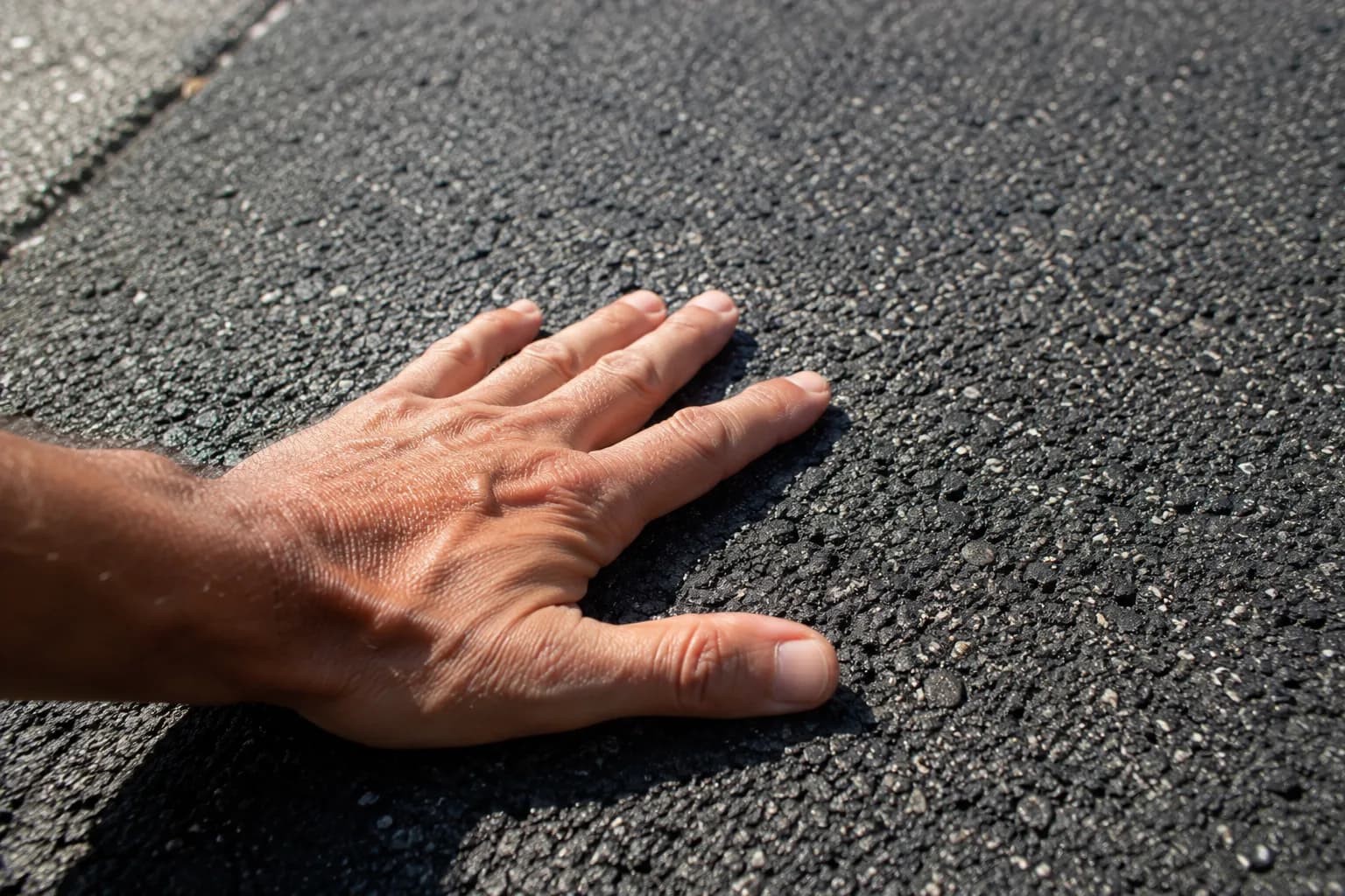 Handtest op het asfalt om te controleren of de grond te warm is voor een hond
